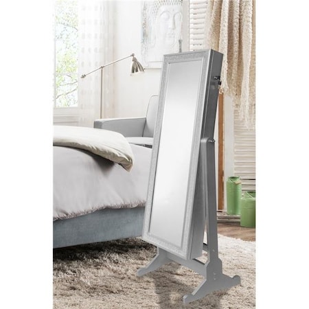 Chic Home JF11-11SR-N1 Finesse Modern Contemporary Crystal-Bordered Rectangular Jewelry Armoire Cheval Mirror For Full-Length; Classic Silver